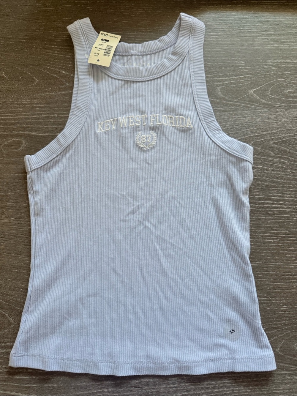 Aeropostal Light Blue Ribbed Muscle Tank with Key West Florida Embroidery